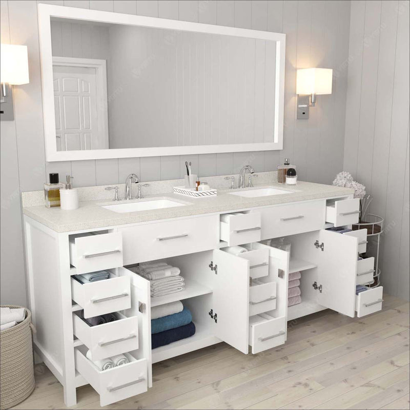 Modern Fittings Caroline Parkway 78" Double Bath Vanity with Quartz Top and Square Sinks