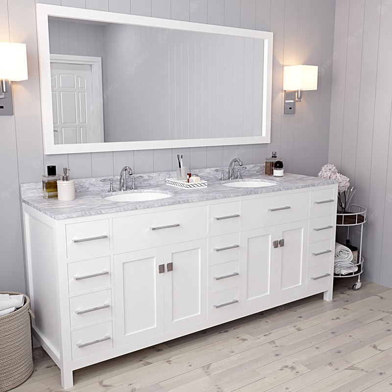 Modern Fittings Caroline Parkway 78" Double Bath Vanity with Marble Top and Round Sinks Faucets