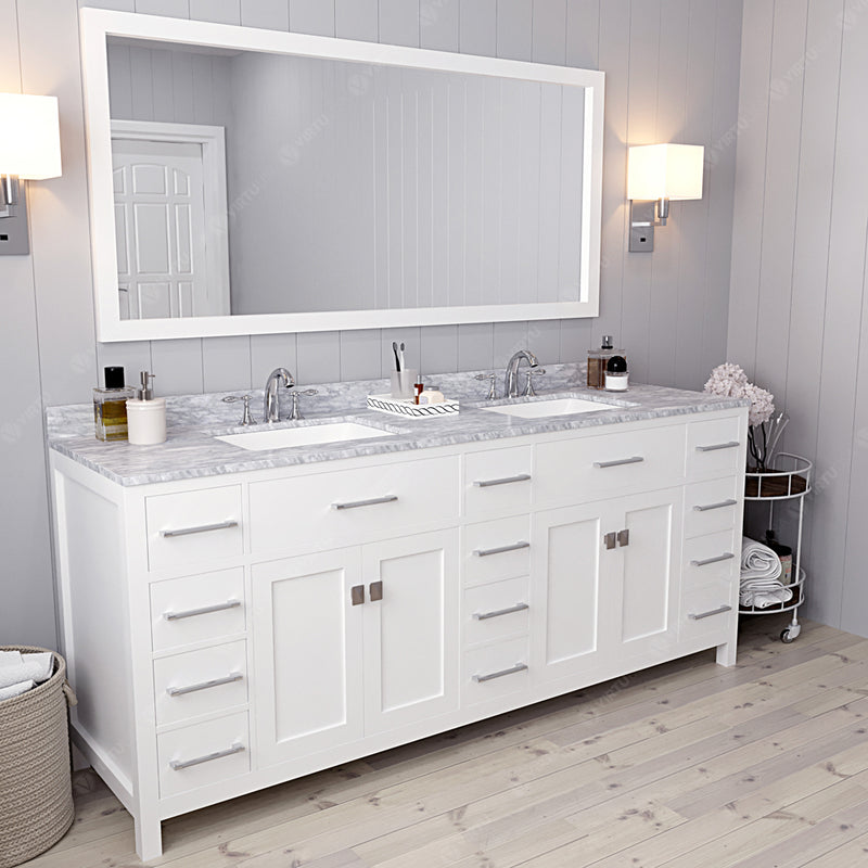 Modern Fittings Caroline Parkway 78" Double Bath Vanity with Marble Top and Square Sinks