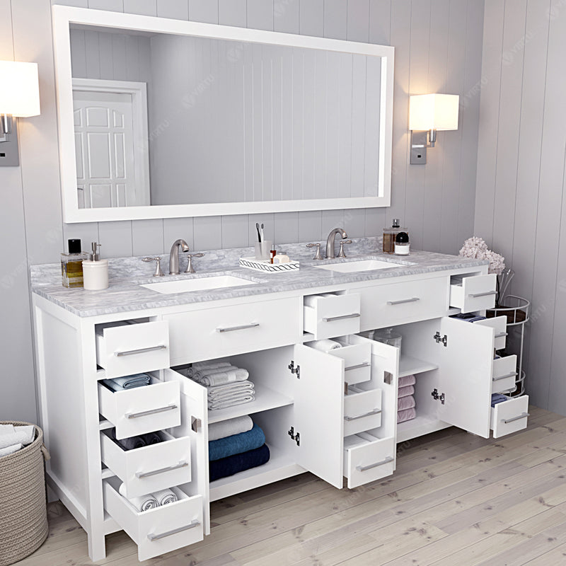 Modern Fittings Caroline Parkway 78" Double Bath Vanity with Marble Top and Square Sinks