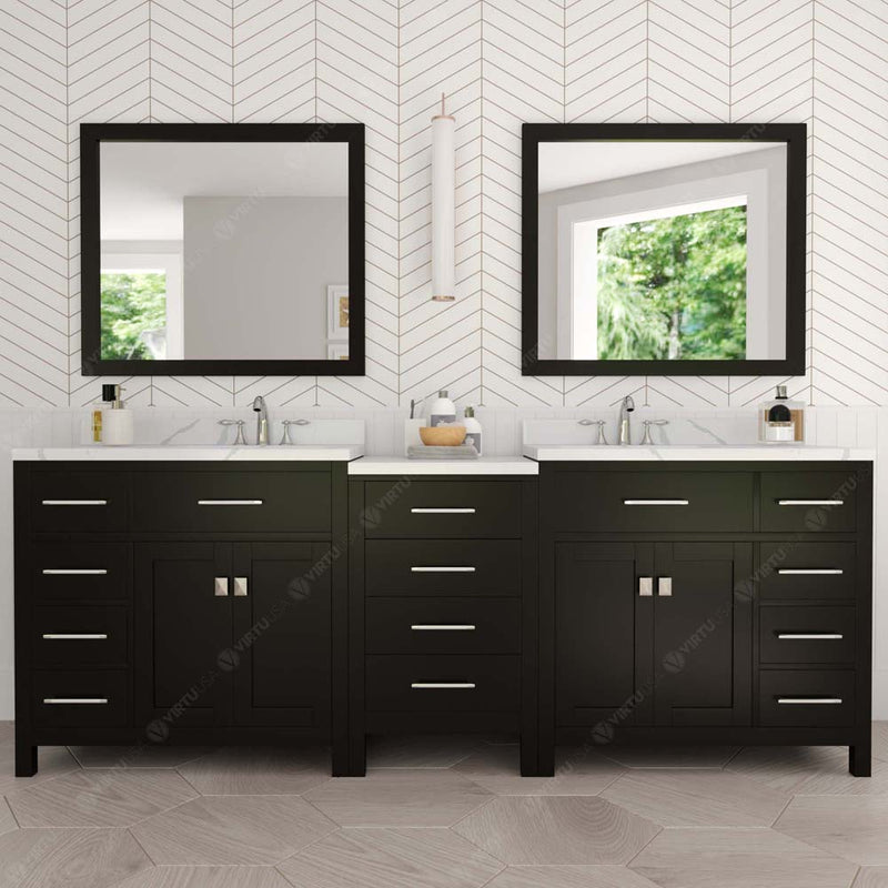 Modern Fittings Caroline Parkway 93" Double Bath Vanity with Calacatta Quartz Top and Round Sinks