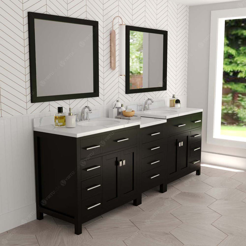 Modern Fittings Caroline Parkway 93" Double Bath Vanity with Calacatta Quartz Top and Round Sinks