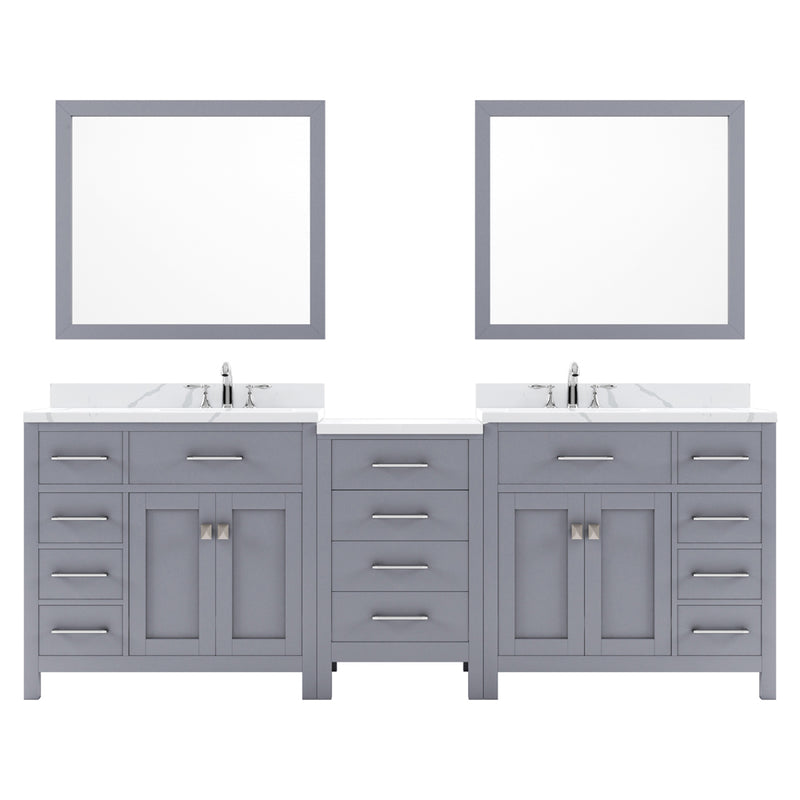 Modern Fittings Caroline Parkway 93" Double Bath Vanity with Calacatta Quartz Top and Round Sinks Faucets