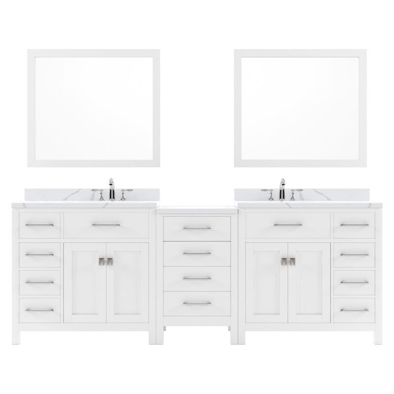 Modern Fittings Caroline Parkway 93" Double Bath Vanity with Calacatta Quartz Top and Round Sinks Faucets