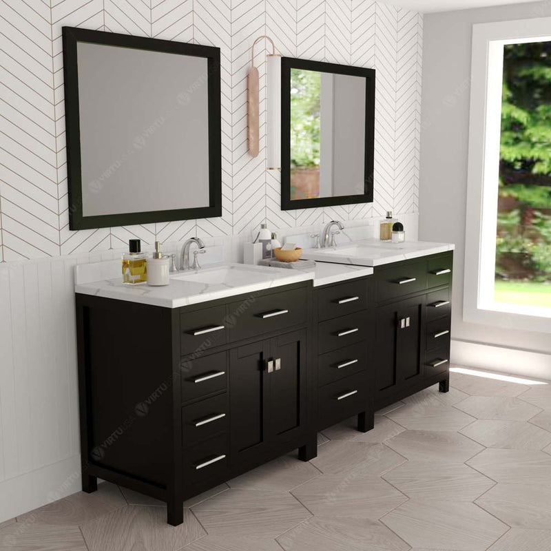 Modern Fittings Caroline Parkway 93" Double Bath Vanity with Calacatta Quartz Top and Square Sinks Faucets