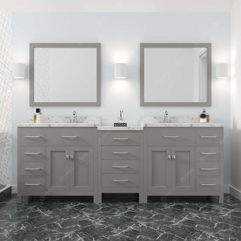 Modern Fittings Caroline Parkway 93" Double Bath Vanity with Cultured Marble Quartz Top and Round Sinks Faucets