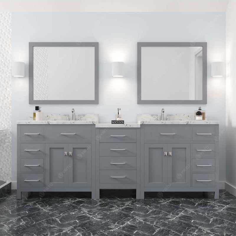 Modern Fittings Caroline Parkway 93" Double Bath Vanity with Cultured Marble Quartz Top and Round Sinks Faucets