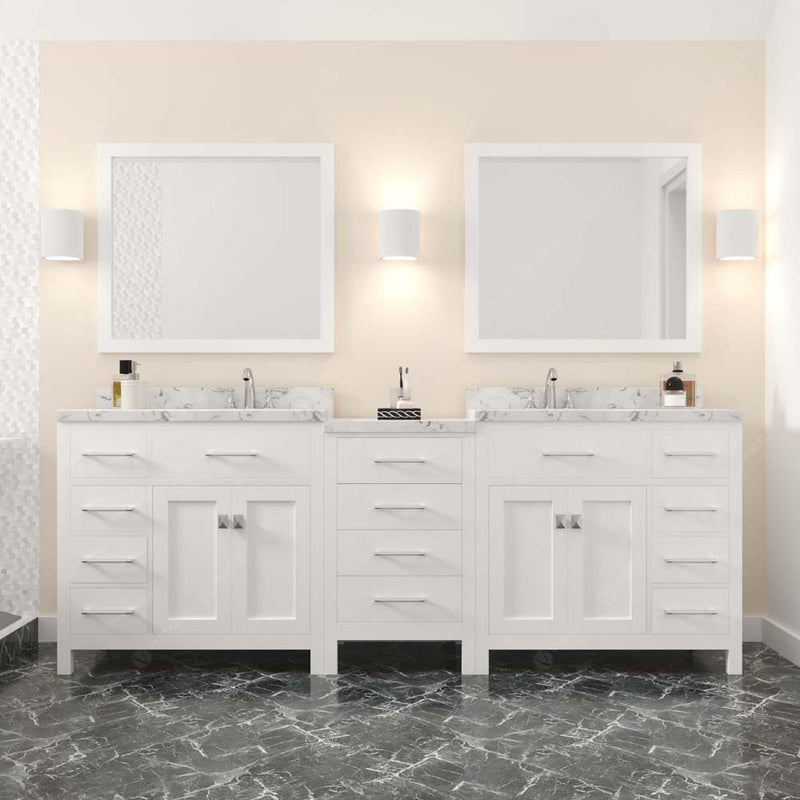 Modern Fittings Caroline Parkway 93" Double Bath Vanity with Cultured Marble Quartz Top and Square Sinks Faucets