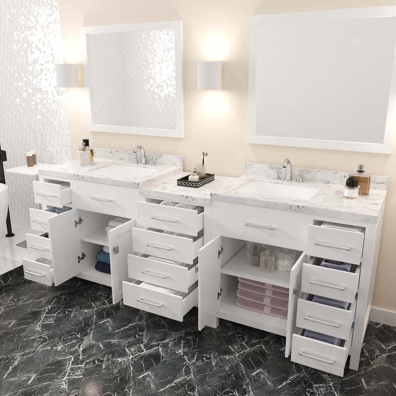 Modern Fittings Caroline Parkway 93" Double Bath Vanity with Cultured Marble Quartz Top and Square Sinks Faucets