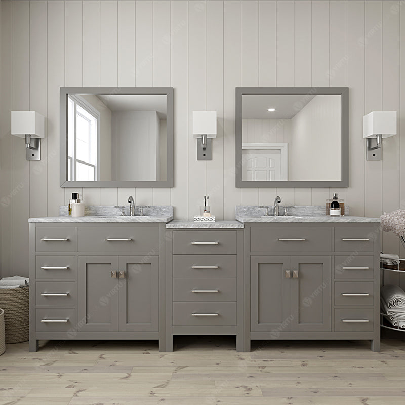 Modern Fittings Caroline Parkway 93" Double Bath Vanity with Marble Top and Round Sinks Faucets