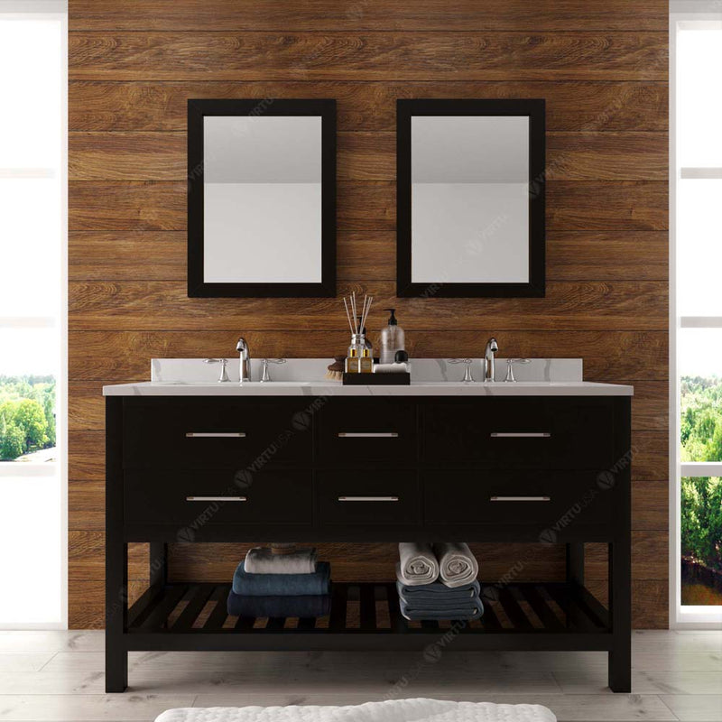 Modern Fittings Caroline Estate 60" Double Bath Vanity with Calacatta Quartz Top and Round Sinks