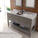 Modern Fitting Caroline Estate 60" Double Bath Vanity with Calacatta Quartz Top and Round Sinks Faucets