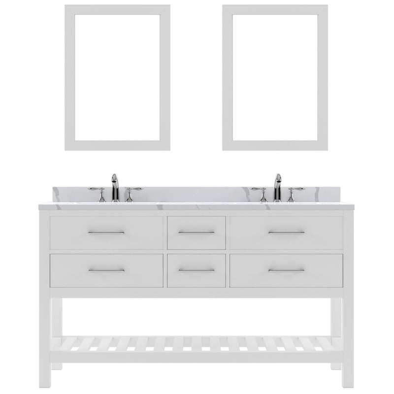 Modern Fitting Caroline Estate 60" Double Bath Vanity with Calacatta Quartz Top and Round Sinks Faucets