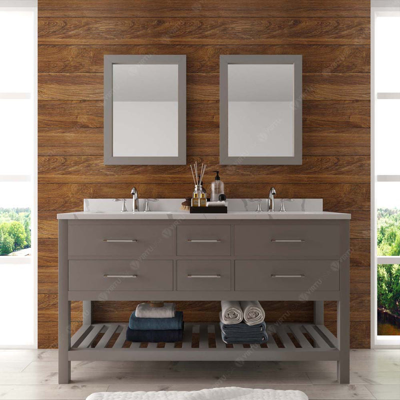 Modern Fittings Caroline Estate 60" Double Bath Vanity with Calacatta Quartz Top and Square Sinks Faucets