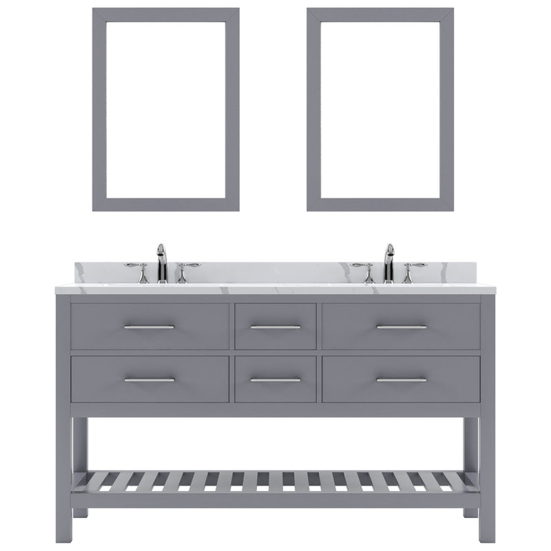 Modern Fittings Caroline Estate 60" Double Bath Vanity with Calacatta Quartz Top and Square Sinks Faucets