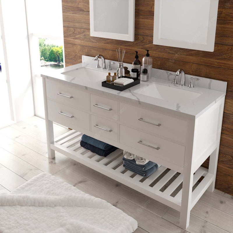 Modern Fittings Caroline Estate 60" Double Bath Vanity with Calacatta Quartz Top and Square Sinks Faucets