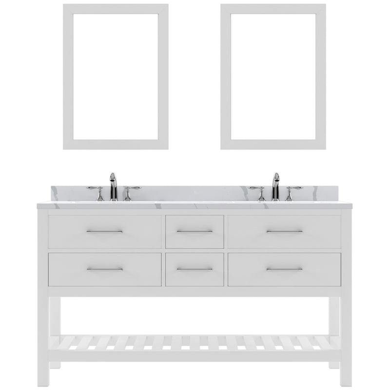 Modern Fittings Caroline Estate 60" Double Bath Vanity with Calacatta Quartz Top and Square Sinks Faucets