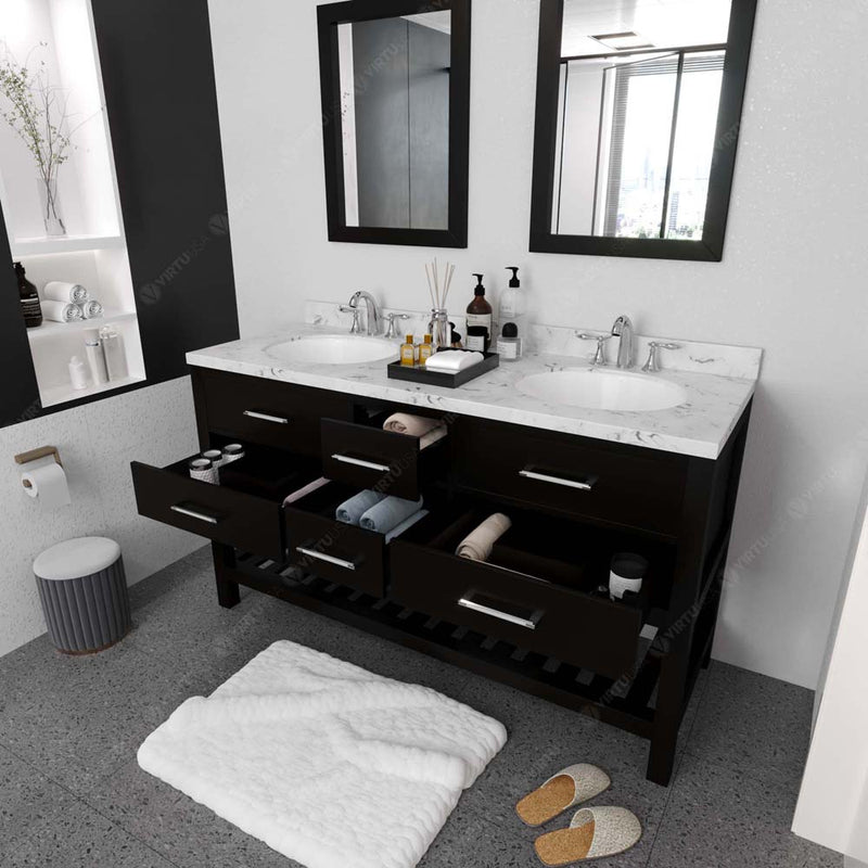 Modern Fittings Caroline Estate 60" Double Bath Vanity with Cultured Marble Quartz Top and Round Sinks Faucets