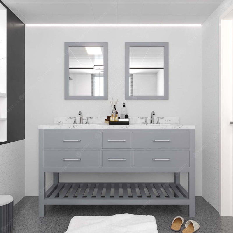 Modern Fittings Caroline Estate 60" Double Bath Vanity with Cultured Marble Quartz Top and Round Sinks