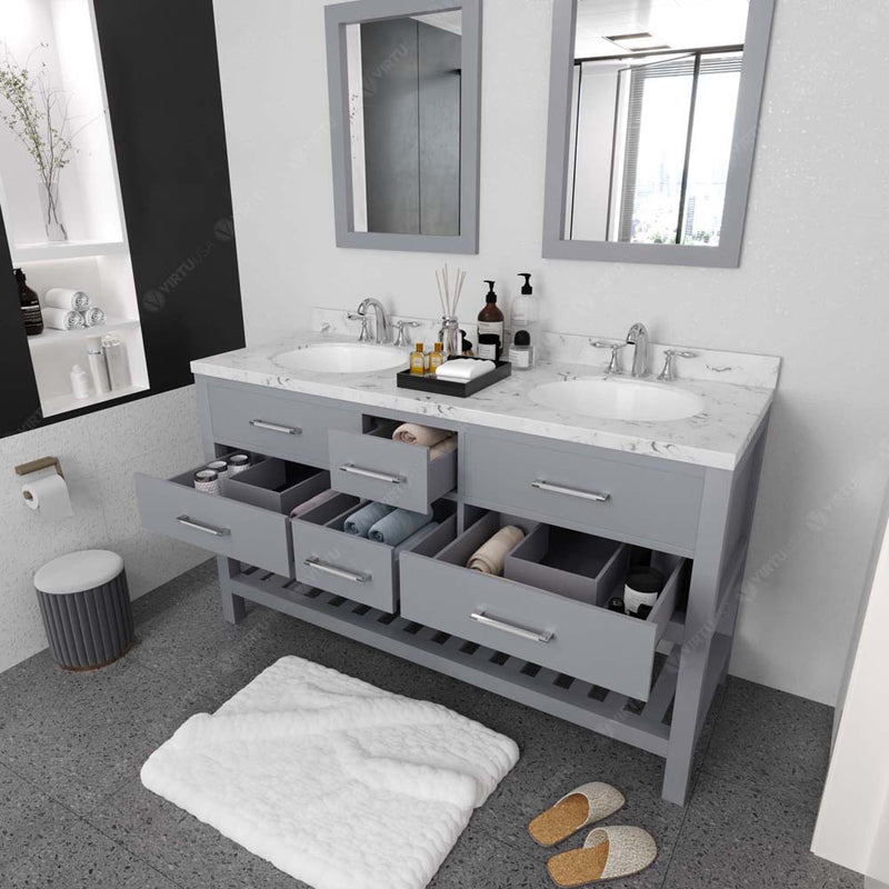 Modern Fittings Caroline Estate 60" Double Bath Vanity with Cultured Marble Quartz Top and Round Sinks