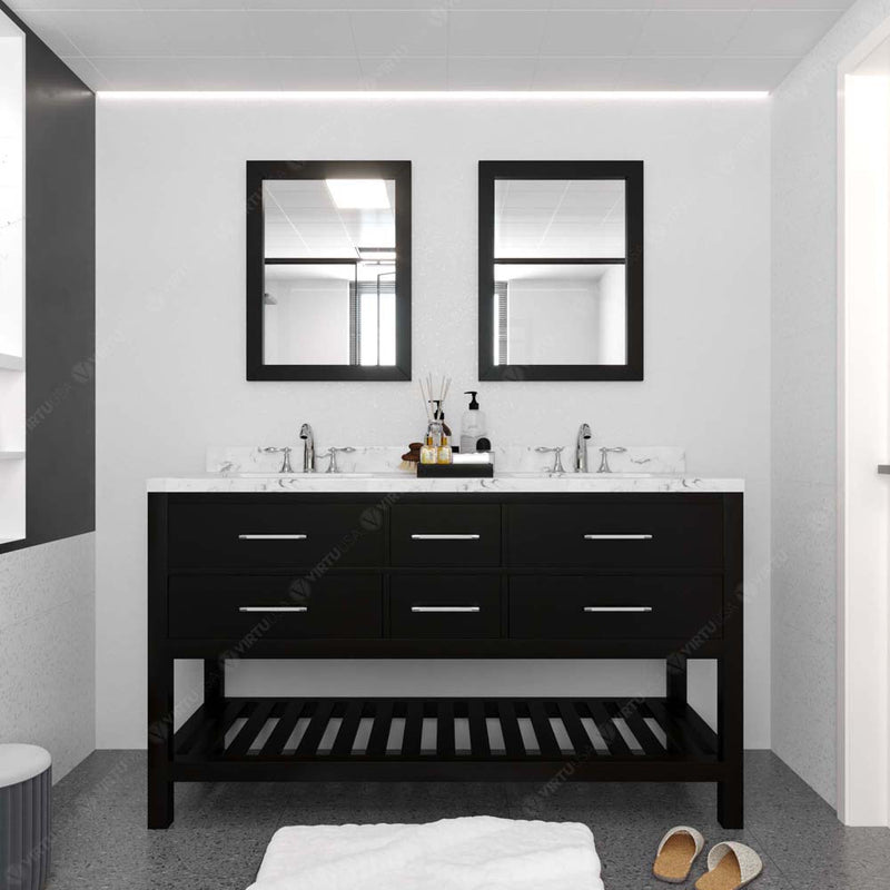 Modern Fittings Caroline Estate 60" Double Bath Vanity with Cultured Marble Quartz Top and Square Sinks