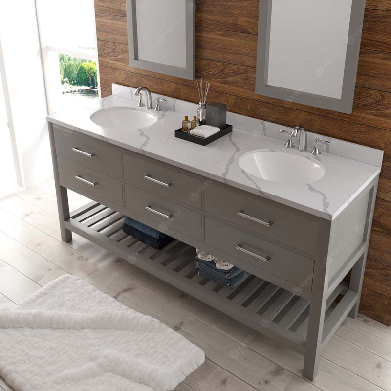 Modern Fittings Caroline Estate 72" Double Bath Vanity with Calacatta Quartz Top and Round Sinks