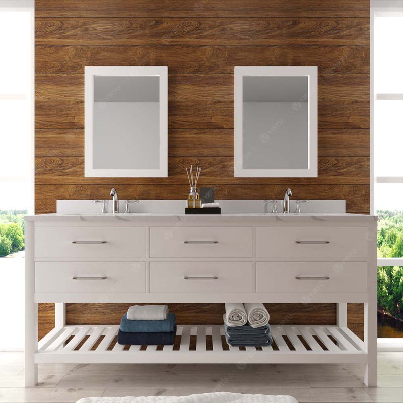 Modern Fittings Caroline Estate 72" Double Bath Vanity with Calacatta Quartz Top and Round Sinks Faucets