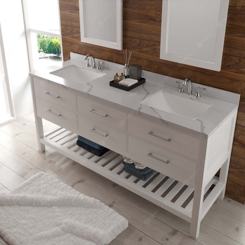 Modern Fittings Caroline Estate 72" Double Bath Vanity with Calacatta Quartz Top and Square Sinks Faucets