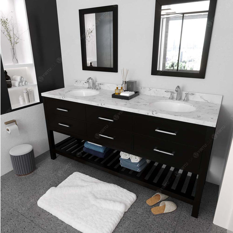 Modern Fittings Caroline Estate 72" Double Bath Vanity with Cultured Marble Quartz Top and Round Sinks Faucets