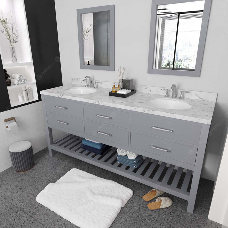 Modern Fittings Caroline Estate 72" Double Bath Vanity with Cultured Marble Quartz Top and Round Sinks Faucets