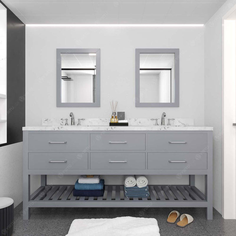 Modern Fittings Caroline Estate 72" Double Bath Vanity with Cultured Marble Quartz Top and Square Sinks Faucets