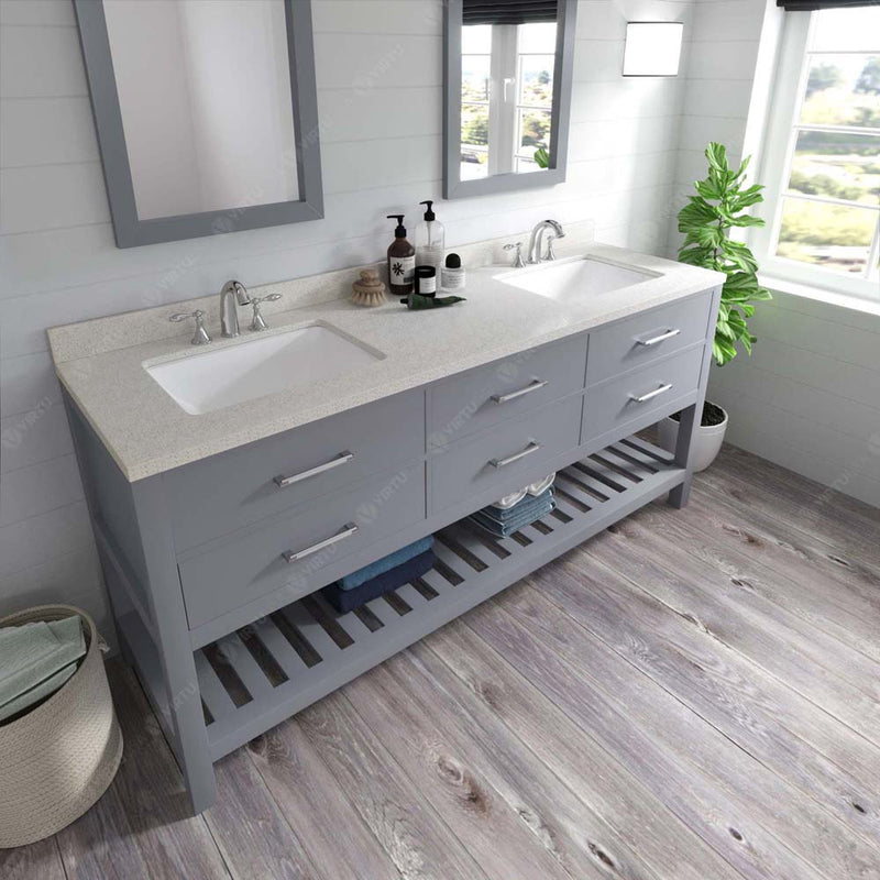 Modern Fittings Caroline Estate 72" Double Bath Vanity with Quartz Top and Square Sinks Faucets