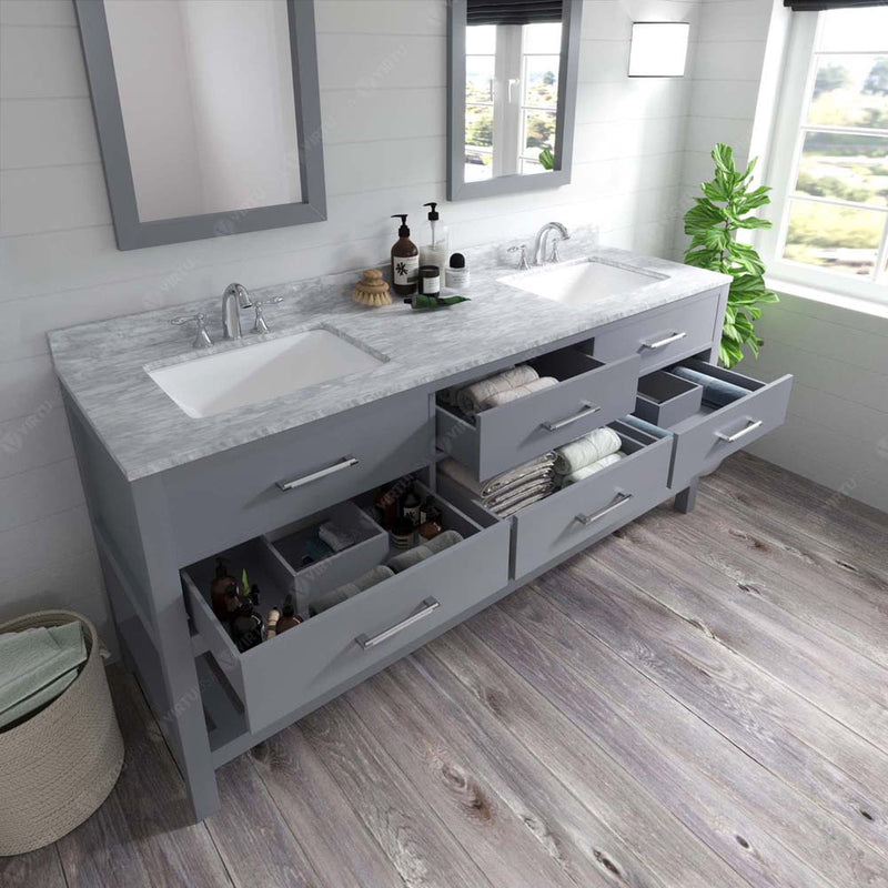 Modern Fittings Caroline Estate 72" Double Bath Vanity with Marble Top and Square Sinks  Faucets