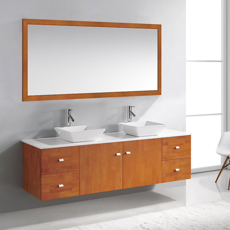 Modern Fittings Clarissa 72" Double Bath Vanity in Honey Oak with Engineered Stone Top and Square Sinks Nickel Faucet