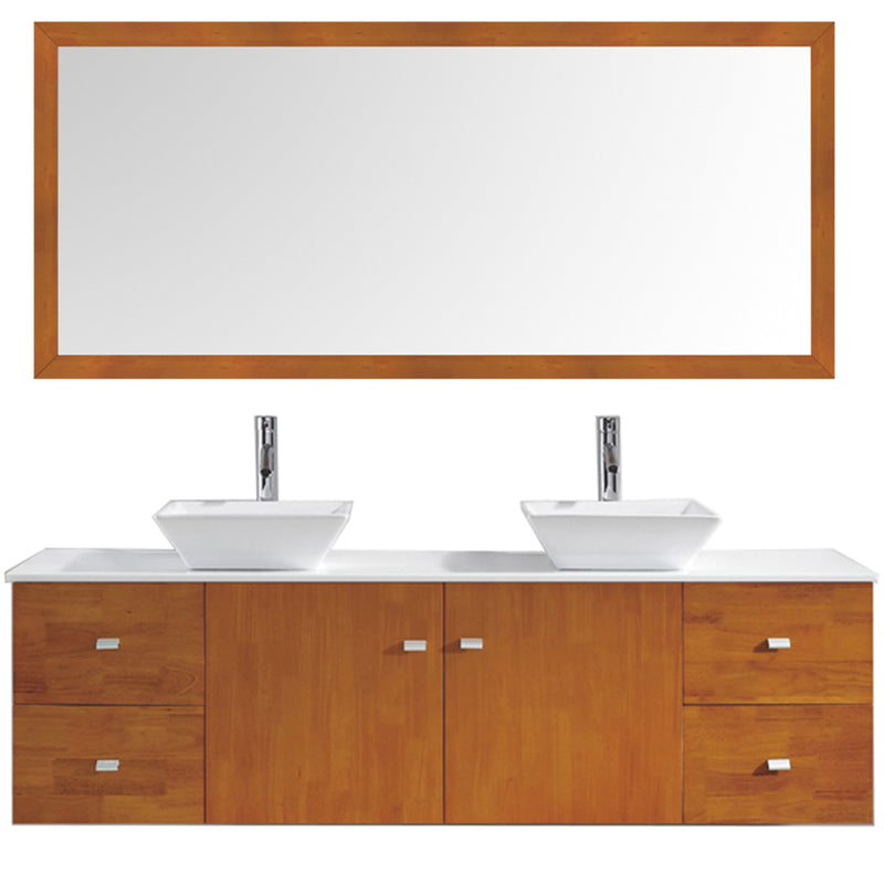 Modern Fittings Clarissa 72" Double Bath Vanity in Honey Oak with Engineered Stone Top and Square Sinks Nickel Faucet