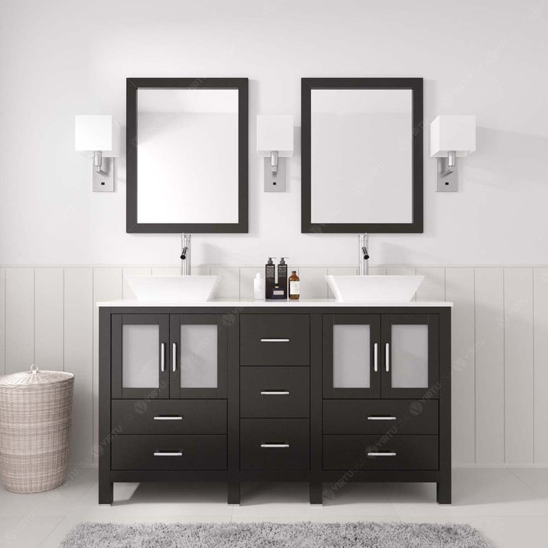 Modern Fittings Bradford 60" Double Bath Vanity with Engineered Stone Top and Square Sinks Faucets