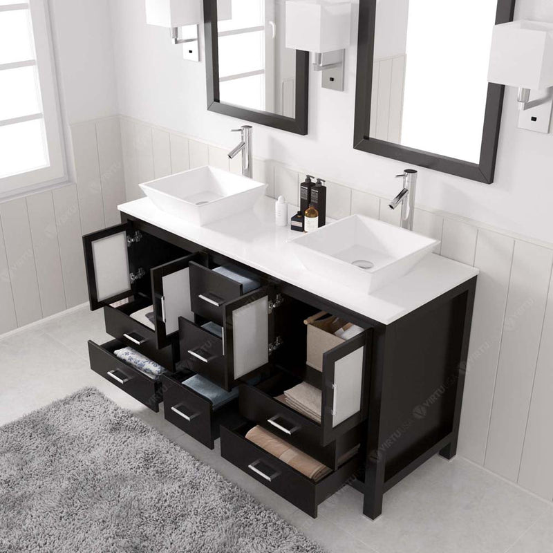 Modern Fittings Bradford 60" Double Bath Vanity with Engineered Stone Top and Square Sinks Faucets