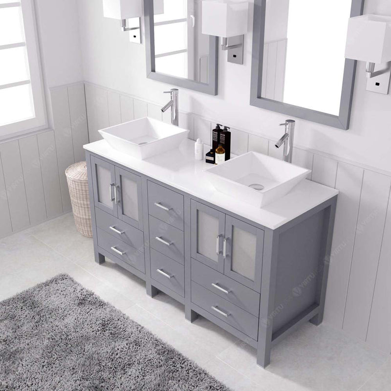 Modern Fittings Bradford 60" Double Bath Vanity with Engineered Stone Top and Square Sinks