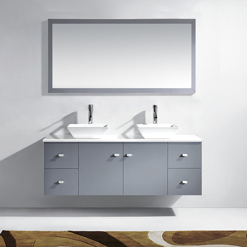 Modern Fittings Clarissa 61" Double Bath Vanity with Engineered Stone Top and Square Sinks with Mirror