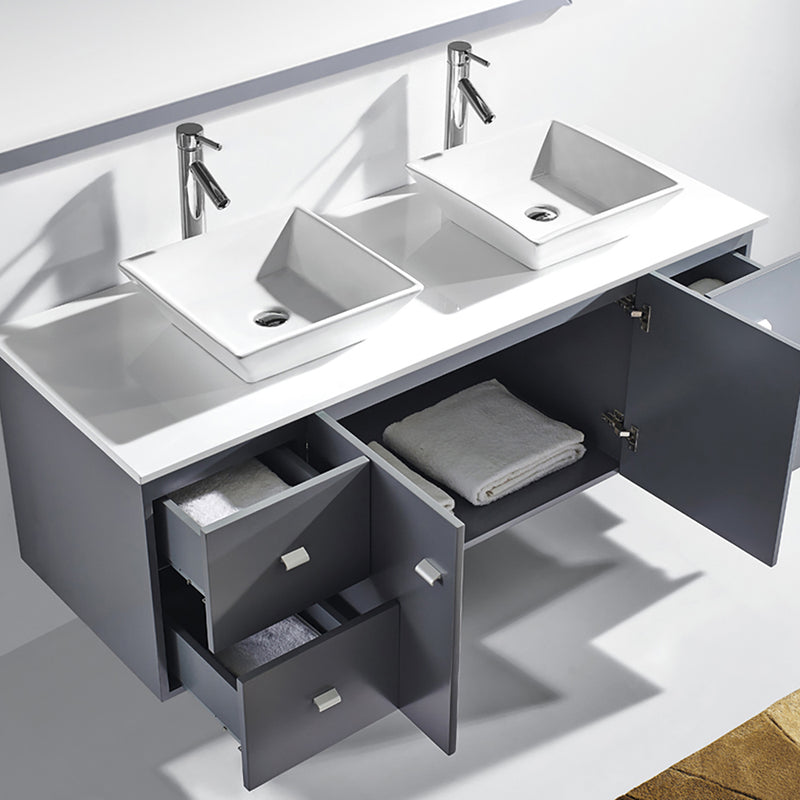 Modern Fittings Clarissa 61" Double Bath Vanity with Engineered Stone Top and Square Sinks Faucets