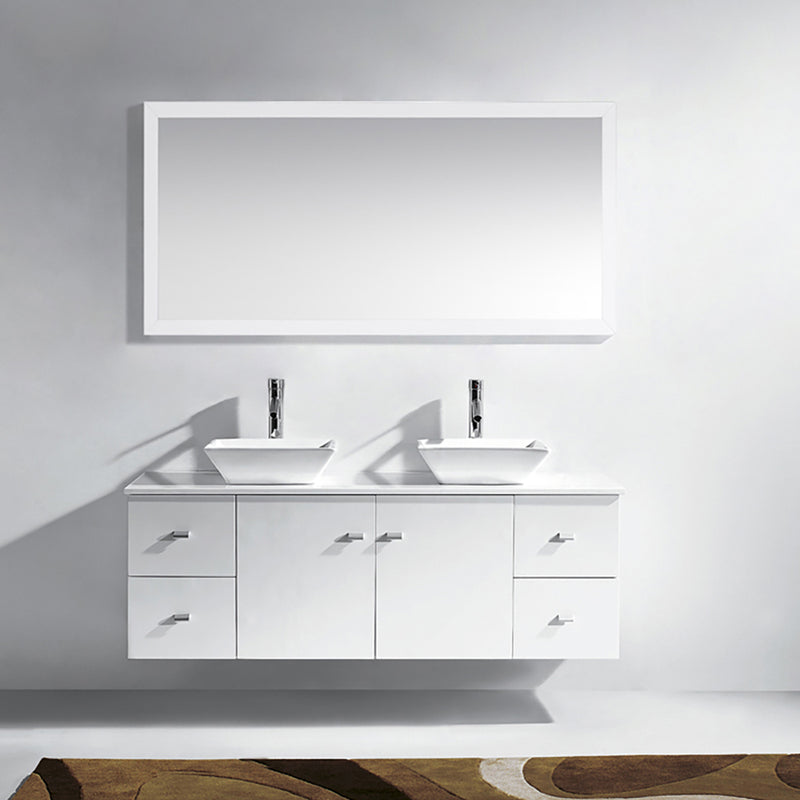 Modern Fittings Clarissa 61" Double Bath Vanity with Engineered Stone Top and Square Sinks with Mirror