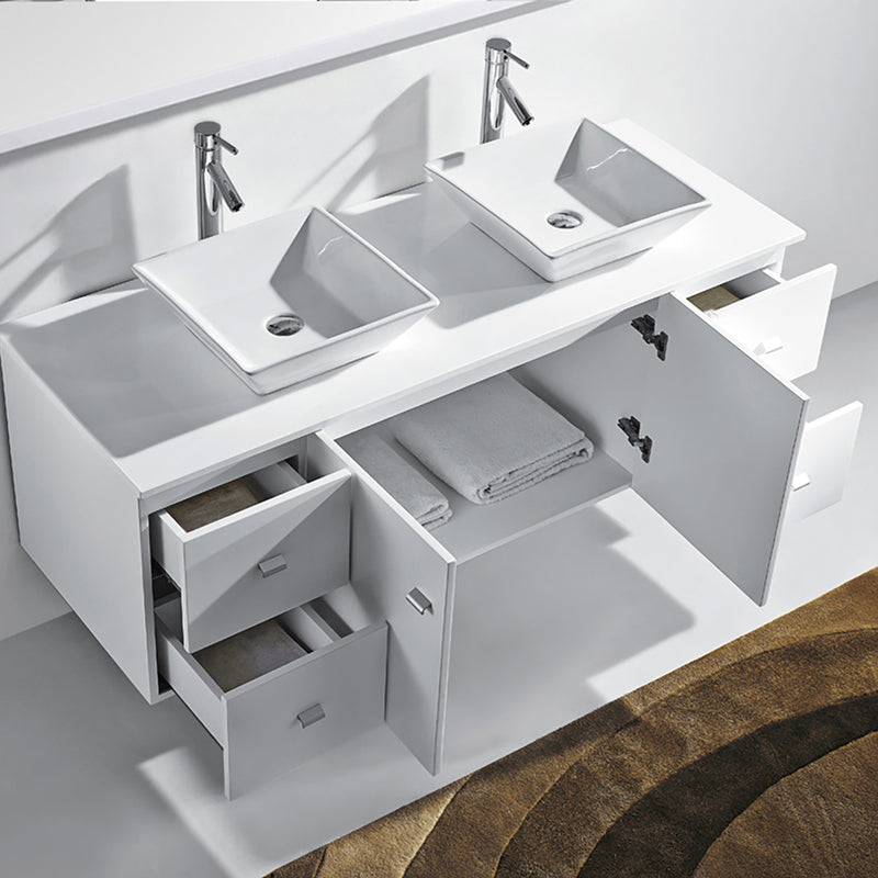 Modern Fittings Clarissa 61" Double Bath Vanity with Engineered Stone Top and Square Sinks Faucets