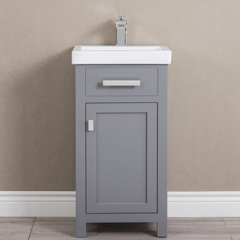 Water Creation 18" Cashmere Gray MDF Single Bowl Ceramics Top Vanity with Single Door From The MIA Collection MI18CR01CG-000000000