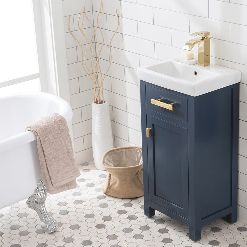 Water Creation 18" Monarch Blue MDF Single Bowl Ceramics Top Vanity with Single Door From The MIA Collection MI18CR06MB-000000000