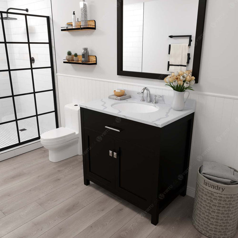 Modern Fittings Caroline 36" Single Bath Vanity with Calacatta Quartz Top and Round Sink