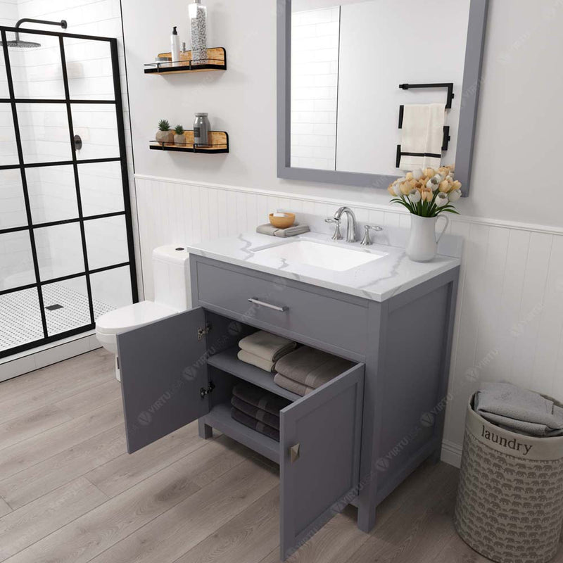 Modern Fittings Caroline 36" Single Bath Vanity with Calacatta Quartz Top and Square Sink Faucet