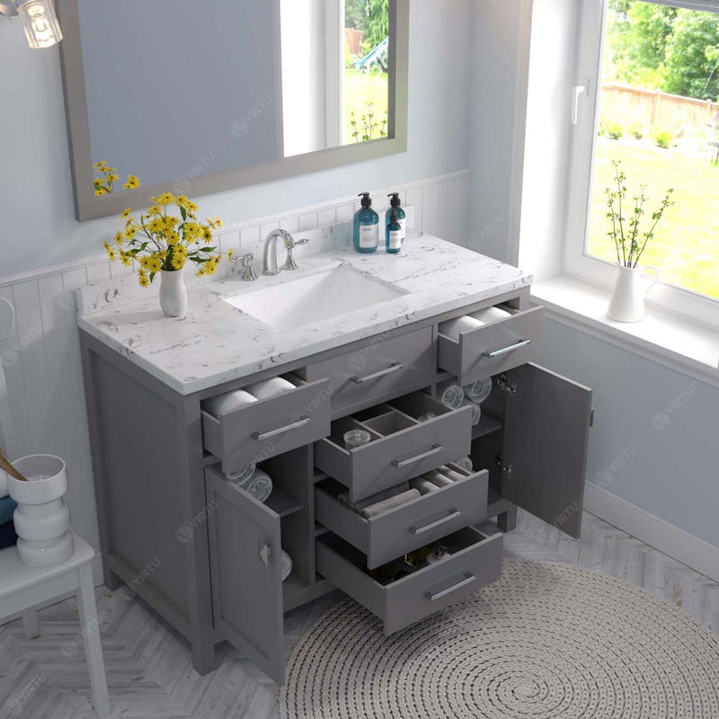 Modern Fittings Caroline 48" Single Bath Vanity with Cultured Marble Quartz Top and Square Sink Faucet