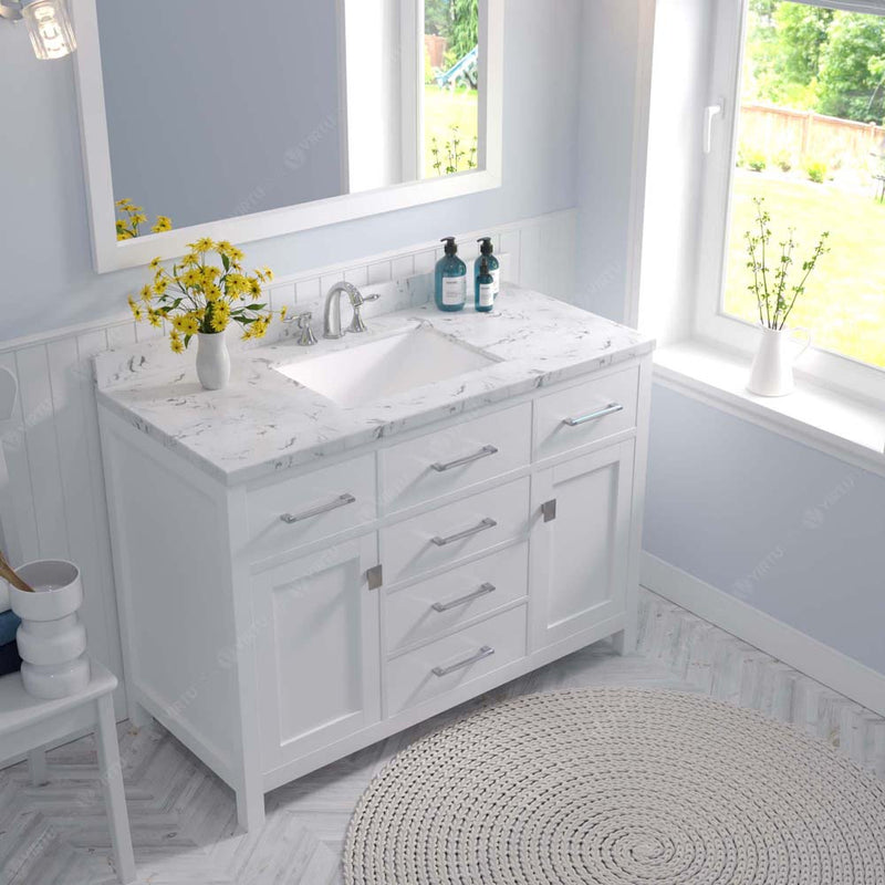 Modern Fittings Caroline 48" Single Bath Vanity with Cultured Marble Quartz Top and Square Sink Faucet