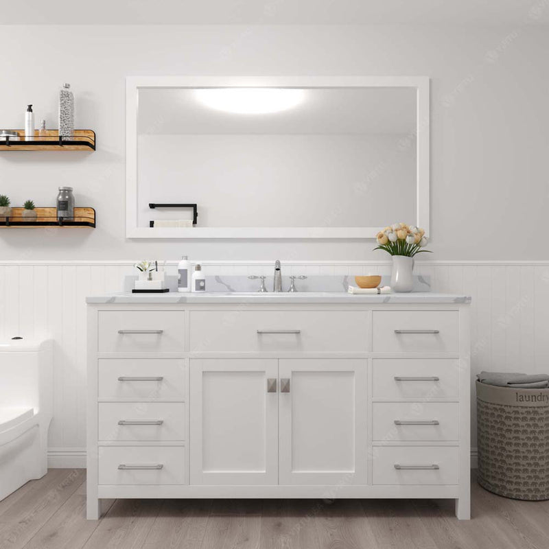 Modern Fittings Caroline 60" Single Bath Vanity with Calacatta Quartz Top and Round Sink Faucet