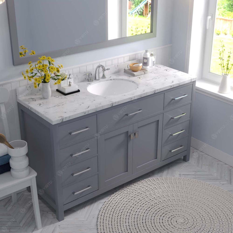 Modern Fittings Caroline 60" Single Bath Vanity with Cultured Marble Quartz Top and Round Sink